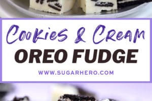 Two photo collage of Oreo Fudge with text overlay for Pinterest.