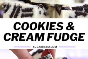 Two photo collage of Oreo Fudge with text overlay for Pinterest.