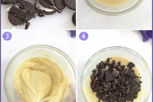 Six photo collage showing how to make Oreo Fudge.