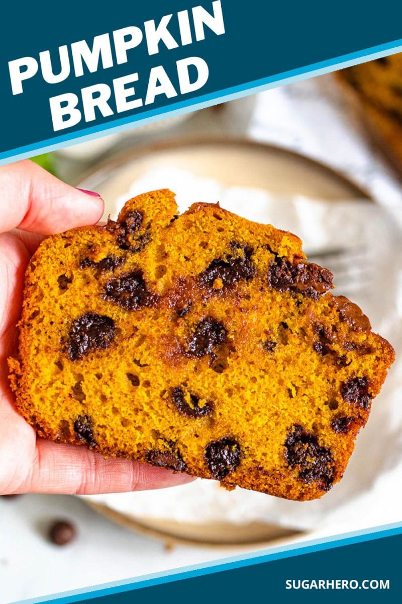 Chocolate Chip Pumpkin Bread picture with text overlay for Pinterest.