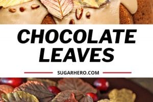 Two photo collage of Chocolate Leaves with text overlay for Pinterest.