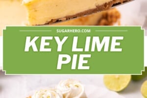 Pinterest photo collage with two slices of key lime pie.