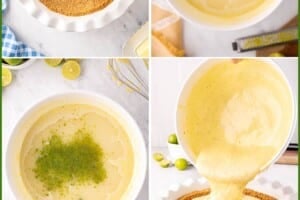 Pinterest collage showing the process of making a key lime pie.