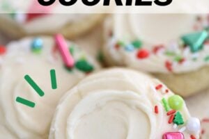 Pinterest collage showing big soft sugar cookies with text overlay at the top of the photo.