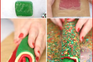 6-photo collage for Pinterest showing How to Make Christmas Pinwheel Cookies