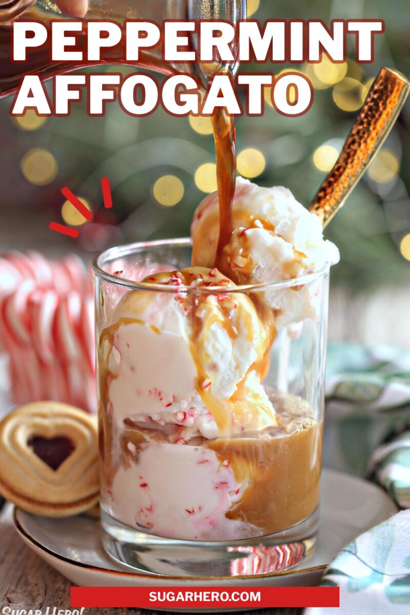 Photo of Peppermint Affogato with text overlay for Pinterest.