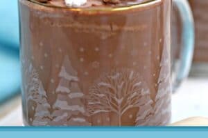 Photo of Peppermint Hot Chocolate with text overlay for Pinterest.
