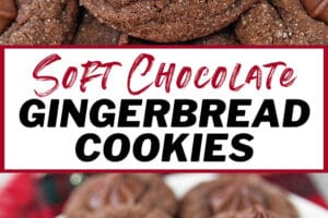 Two-photo collage of Soft Chocolate Gingerbread Cookies with text overlay for Pinterest.
