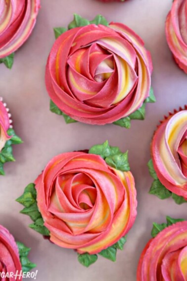 Top view of Rosette Cupcakes.