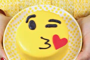 Picture of Emoji Cakes with text overlay for Pinterest.