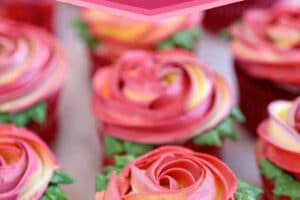 Picture of Rosette Cupcakes with text overlay for Pinterest.
