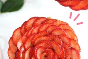 Picture of Strawberry Rose Tarts with text overlay for Pinterest.