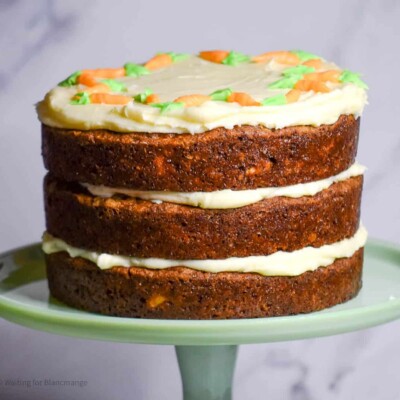 Close up of a 3 tier Old Fashioned Carrot Cake for Easter Cake round up.