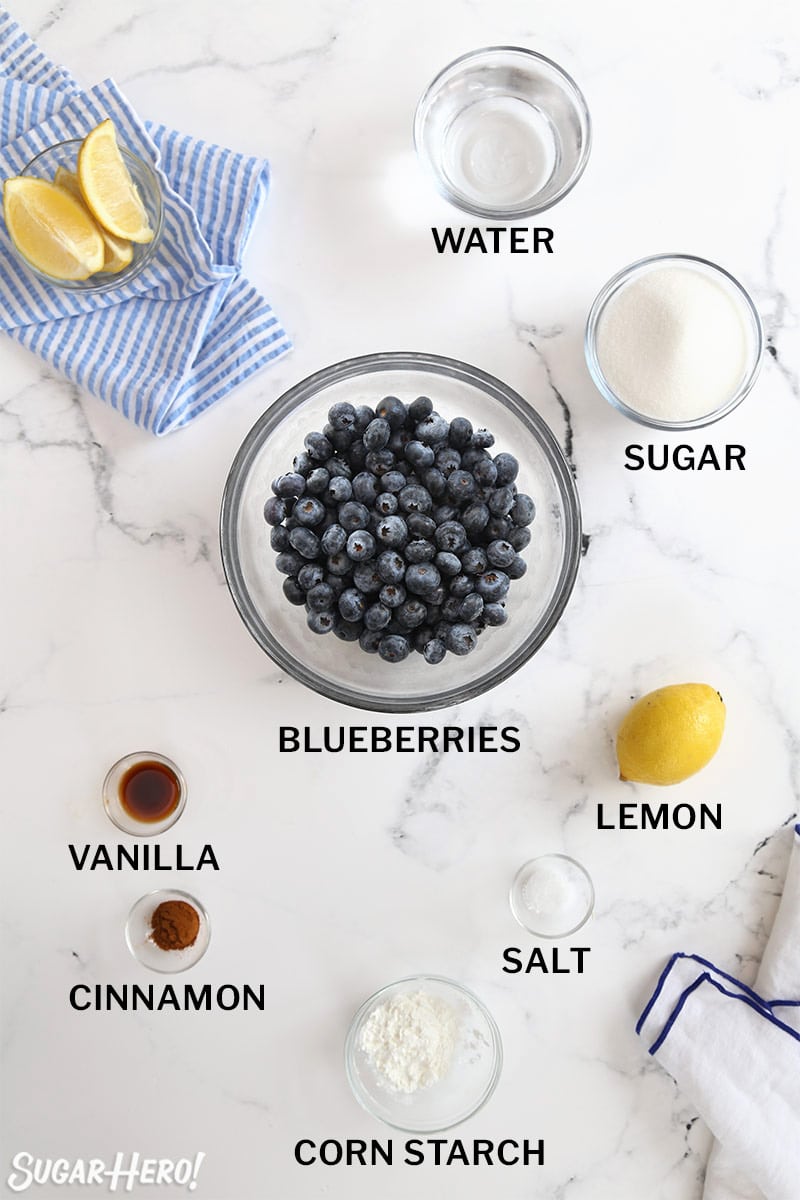 Ingredients for Blueberry Sauce measured out.