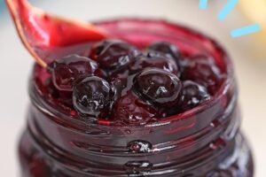 Pinterest collage showing a jar of blueberry sauce with text overlay that reads "Blueberry Sauce".