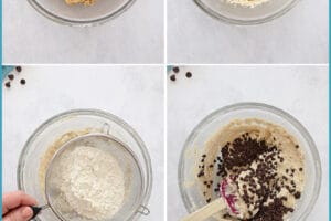 Six photo collage showing how to make Cookie Dough Frosting.