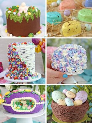 Photo collage featuring six cute Easter Cakes.