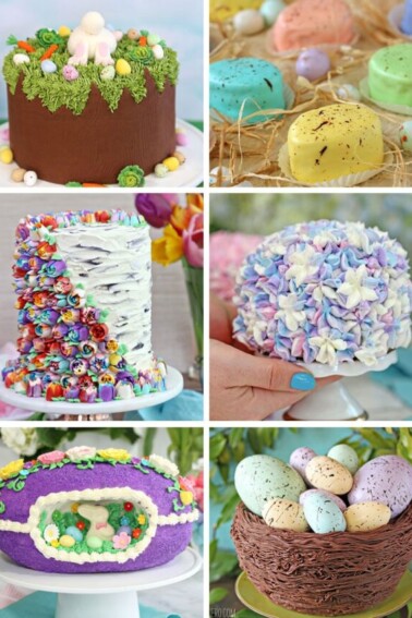 Photo collage featuring six cute Easter Cakes.