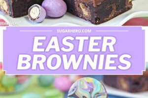 Photo of Frosted Easter Brownies with text overlay for Pinterest.