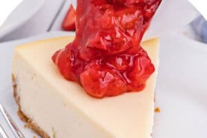 Photo of New York Style Cheesecake with text on top for Pinterest.