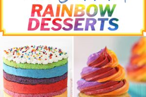 Pinterest collage showing six different rainbow dessert with text overlay that reads "21 Stunning Rainbow Desserts".