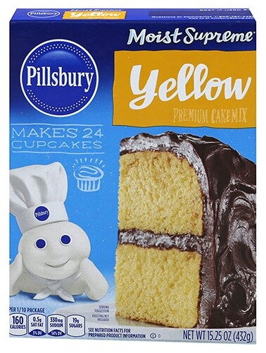 Box of Pillsbury yellow cake mix