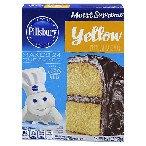Box of Pillsbury yellow cake mix