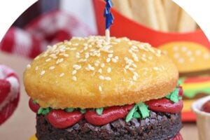 Photo of Hamburger Cupcakes with text overlay for Pinterest.
