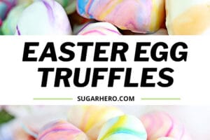 Two-photo collage of Marbled Easter Egg Truffles with text overlay for Pinterest.