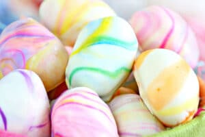 Photo of Marbled Easter Egg Truffles with text overlay for Pinterest.