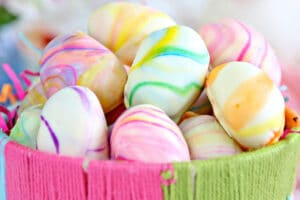 Photo of Marbled Easter Egg Truffles with text overlay for Pinterest.