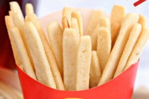 Photo of Sugar Cookie French Fries with text overlay for Pinterest.