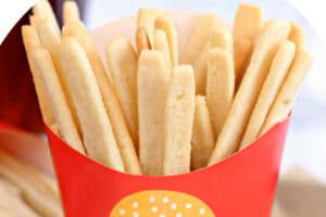 Photo of Sugar Cookie French Fries with text overlay for Pinterest.