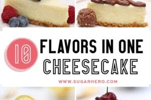 Collage of 10-Flavor Cheesecake Sampler photos with text overlay for Pinterest.