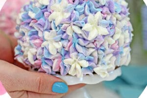 Photo of Hydrangea Cakes with text overlay for Pinterest.