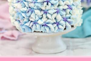 Photo of Hydrangea Cakes with text overlay for Pinterest.