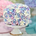 Close up of a multicolored Hydrangea Cake.