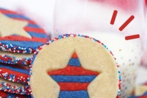 Photo of Stars and Stripes Sugar Cookies with text overlay for Pinterest.