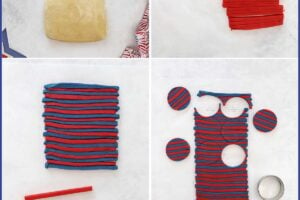 Six photo collage showing how to make Stars and stripes cookies with text overlay for Pinterest.