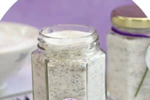 Picture of Lavender Sugar with text overlay for Pinterest.