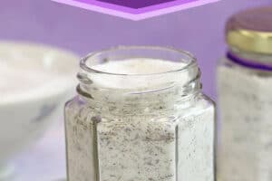 Picture of Lavender Sugar with text overlay for Pinterest.