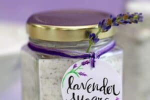 Picture of Lavender Sugar with text overlay for Pinterest.