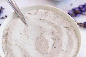 Picture of Lavender Sugar with text overlay for Pinterest.