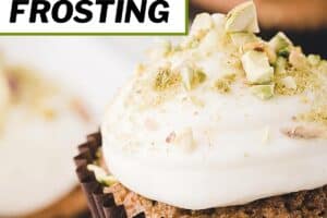 Picture of Lime Cream Cheese Frosting with text overlay for Pinterest.