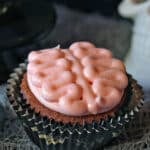 Close up of Brain Cupcake in black cupcake liner.