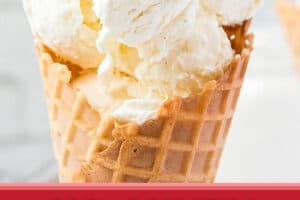 Photo of Easy Vanilla Ice Cream with text overlay for Pinterest.