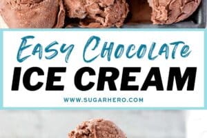 2 photo collage of No-Churn Chocolate Ice Cream with text overlay for Pinterest.