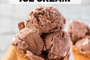 1 photo of No-Churn Chocolate Ice Cream with text overlay for Pinterest.