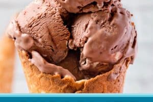 1 photo of No-Churn Chocolate Ice Cream with text overlay for Pinterest.