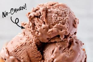 1 photo of No-Churn Chocolate Ice Cream with text overlay for Pinterest.